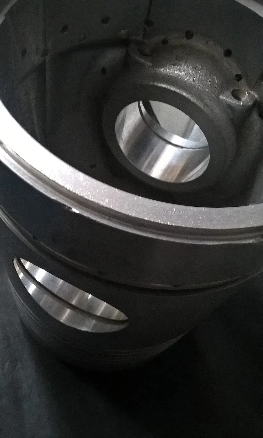 Marine diesel engine piston crown, close-up